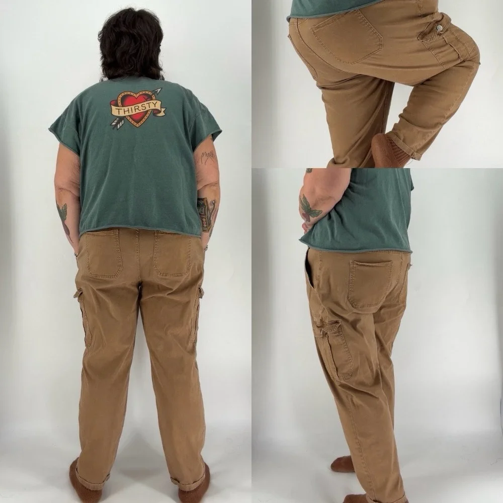 Terra & Sky cargo pants brown khaki womens 24W 2X 3X skater grunge y2k plus size